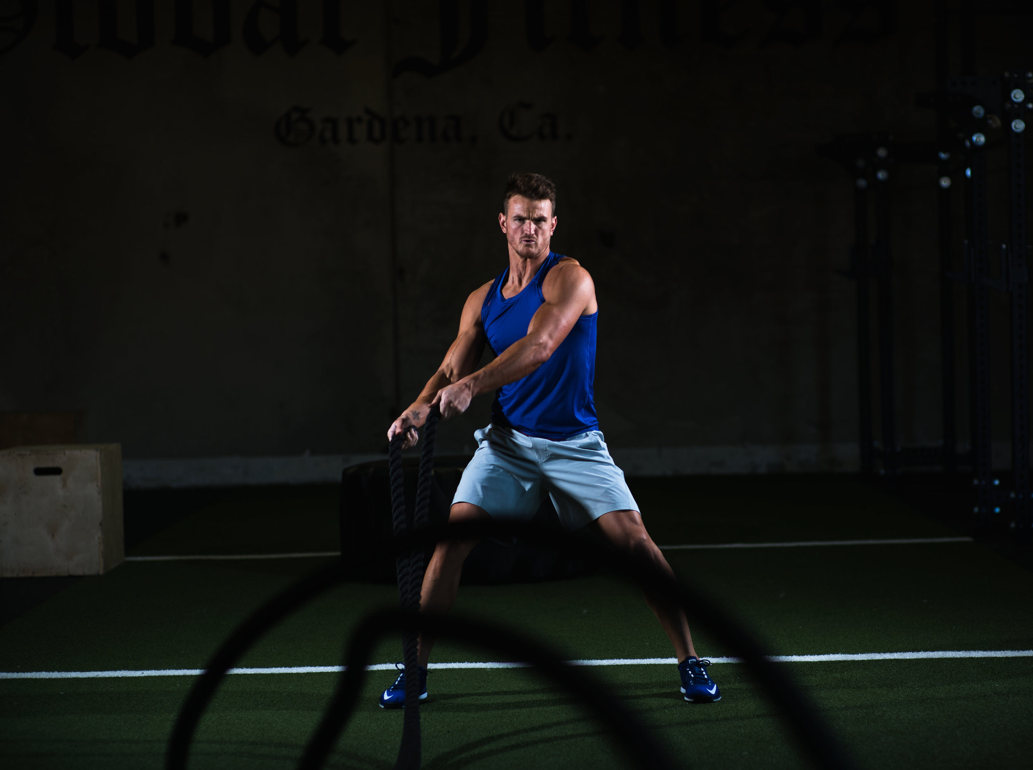 Shawn Vance training with battle ropes